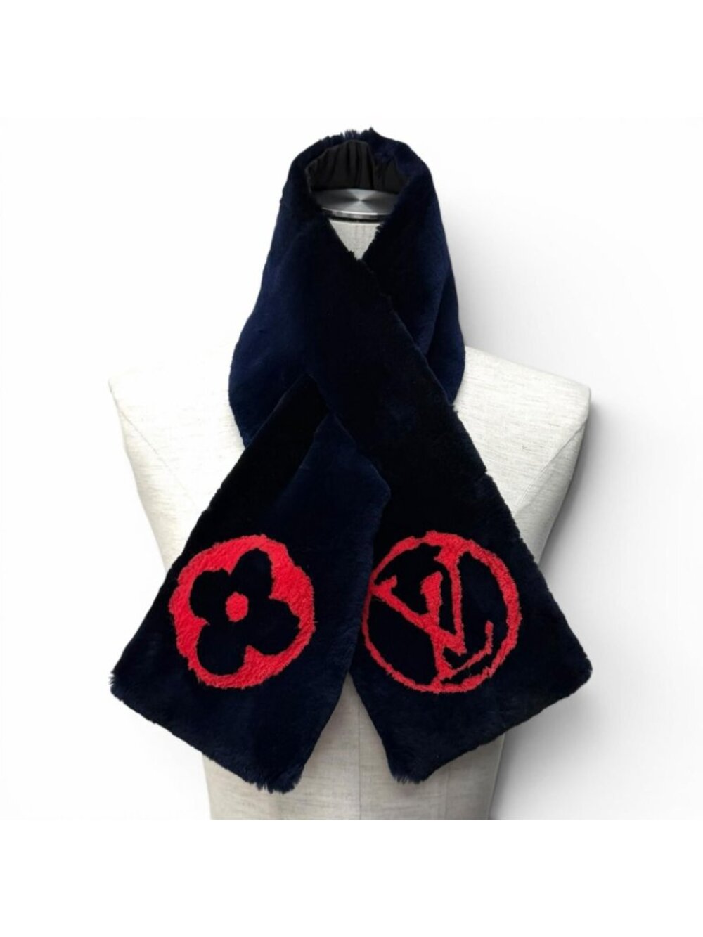 Louis Vuitton Beaver Silk Echarpe Shirred Darling Scarf Navy Red - Picture 4 of 9